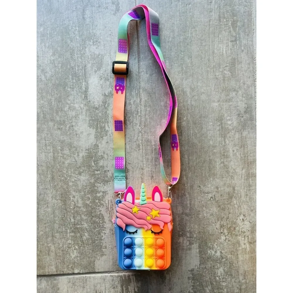 Girls Unicorn Pop It Purse Crossbody Push Bubble Bag For Kids Fidget Toy NEW Bag